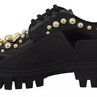 Dolce & Gabbana Black Leather Trekking Derby Embellished Shoes