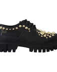 Dolce & Gabbana Black Leather Trekking Derby Embellished Shoes