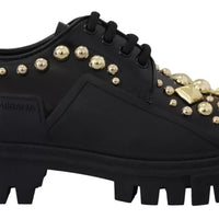 Dolce & Gabbana Black Leather Trekking Derby Embellished Shoes