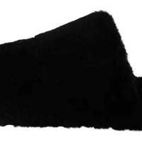 Dolce & Gabbana Black Polyester Faux Fur Mens Flats Sandals Shoes