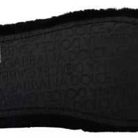 Dolce & Gabbana Black Polyester Faux Fur Mens Flats Sandals Shoes