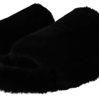 Dolce & Gabbana Black Polyester Faux Fur Mens Flats Sandals Shoes