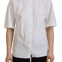 Dolce & Gabbana White Cotton Button Front Short Sleeve Shirt