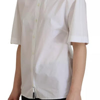 Dolce & Gabbana White Cotton Button Front Short Sleeve Shirt