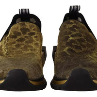 Dolce & Gabbana Gold Glitter Leopard Sorrento Sneakers Shoes