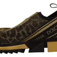 Dolce & Gabbana Gold Glitter Leopard Sorrento Sneakers Shoes