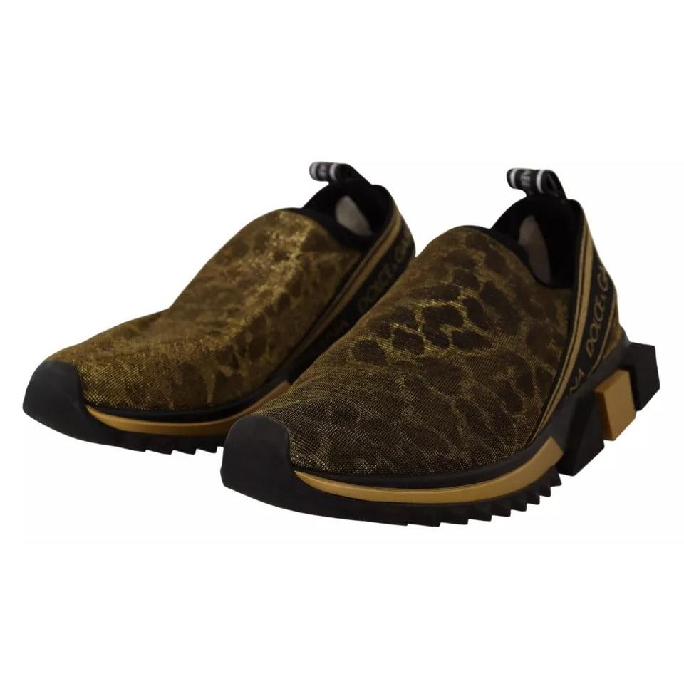 Dolce &amp; Gabbana Gold Glitter Leopard Sorrento Sneakers Shoes