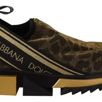 Dolce & Gabbana Gold Glitter Leopard Sorrento Sneakers Shoes