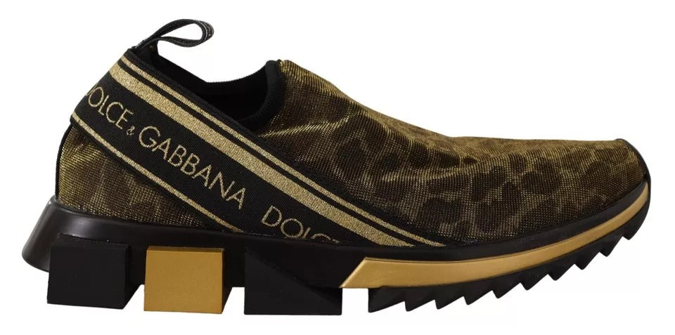 Dolce & Gabbana Gold Glitter Leopard Sorrento Sneakers Shoes