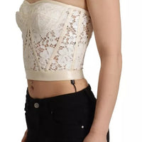 Dolce & Gabbana White Strapless Floral Lace Cropped Bustier Top