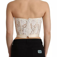 Dolce & Gabbana White Strapless Floral Lace Cropped Bustier Top