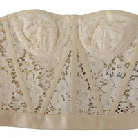 Dolce & Gabbana White Strapless Floral Lace Cropped Bustier Top