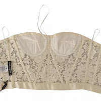 Dolce & Gabbana White Strapless Floral Lace Cropped Bustier Top