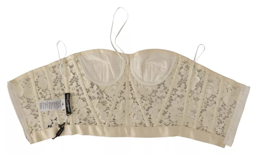 Dolce & Gabbana White Strapless Floral Lace Cropped Bustier Top