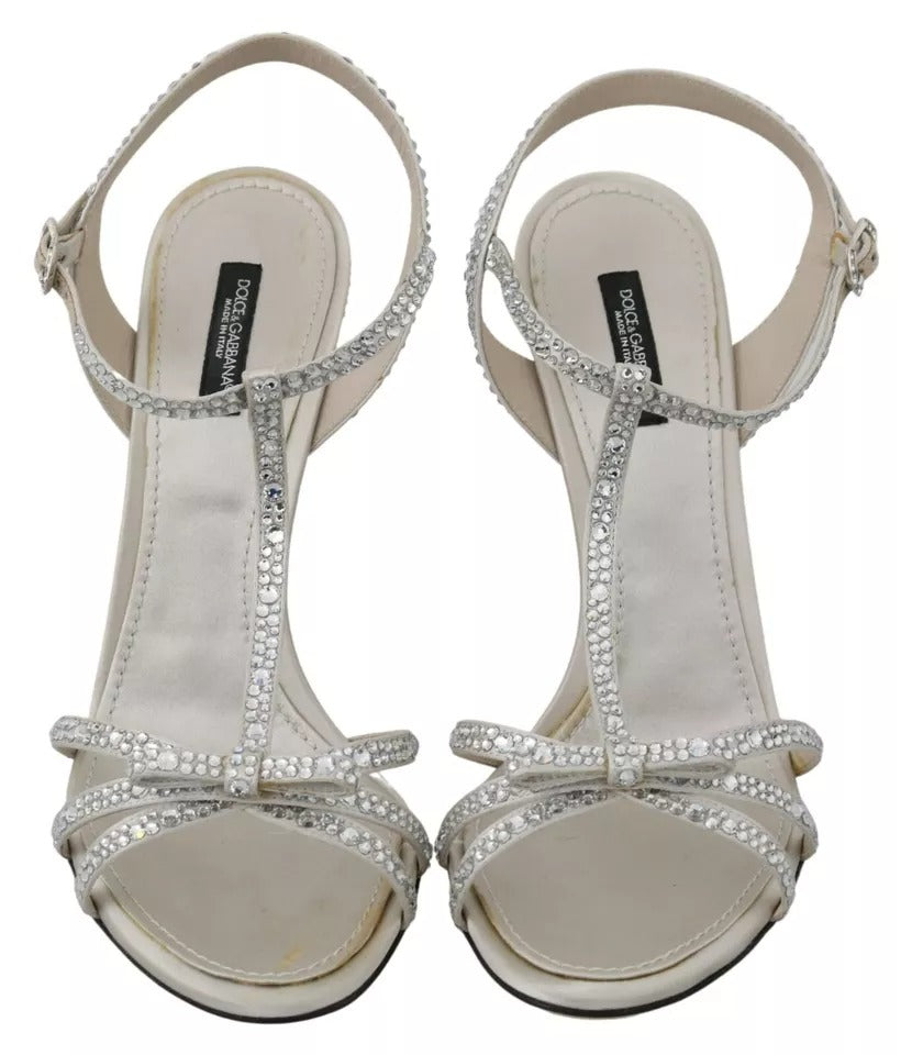 Dolce & Gabbana Silver Crystals Ankle Strap Sandals Shoes