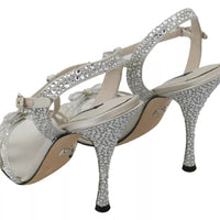 Dolce & Gabbana Silver Crystals Ankle Strap Sandals Shoes