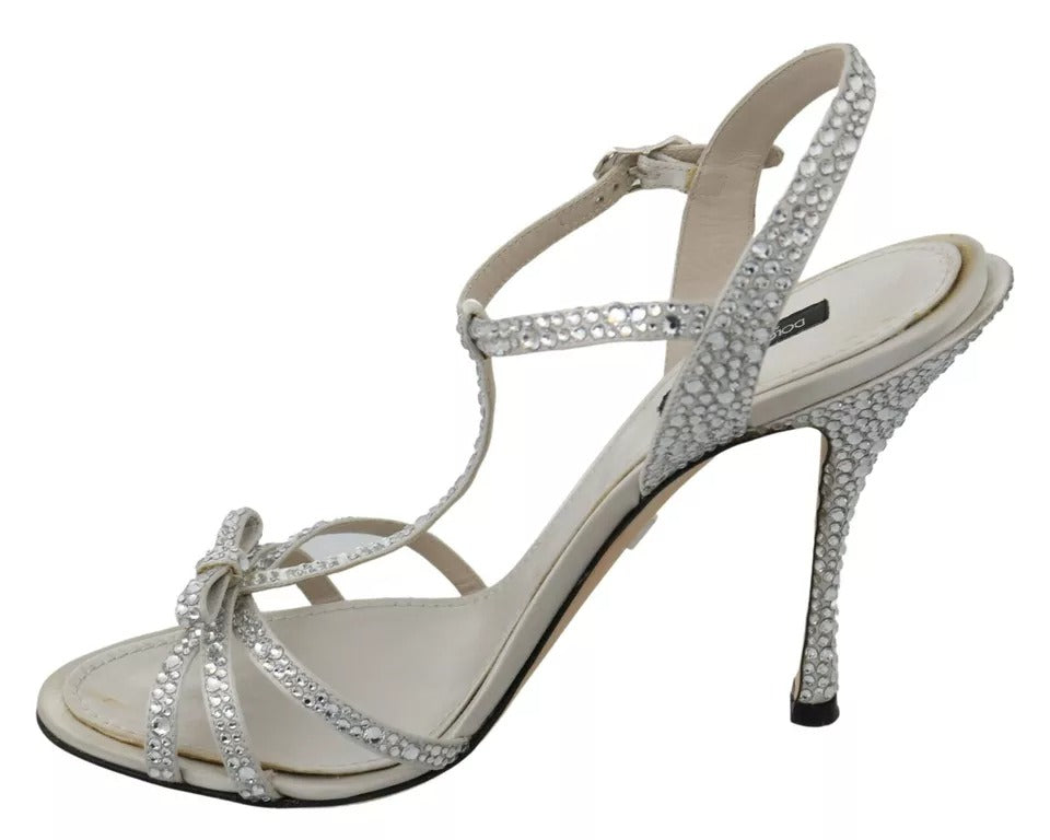 Dolce & Gabbana Silver Crystals Ankle Strap Sandals Shoes