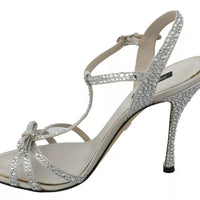 Dolce & Gabbana Silver Crystals Ankle Strap Sandals Shoes