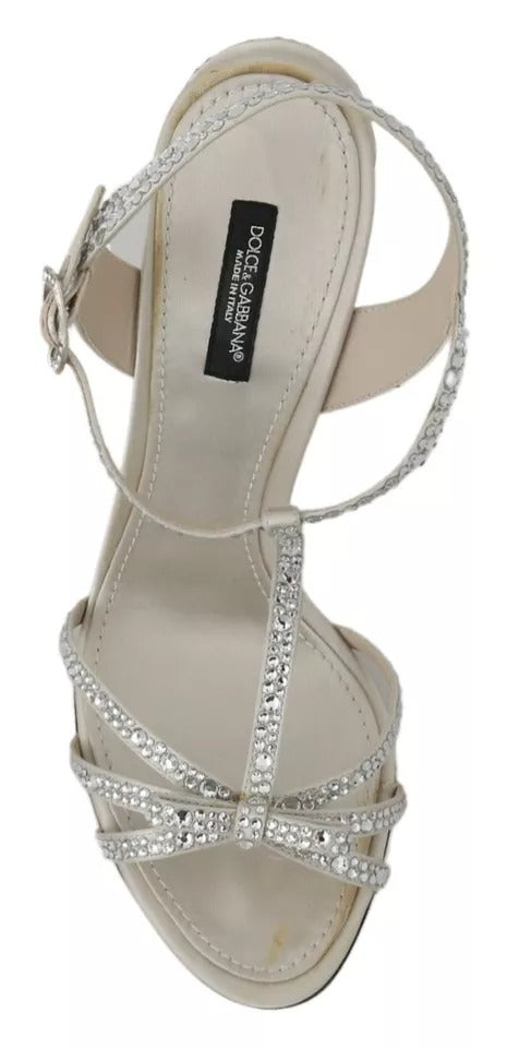 Dolce & Gabbana Silver Crystals Ankle Strap Sandals Shoes