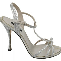 Dolce & Gabbana Silver Crystals Ankle Strap Sandals Shoes