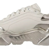 Dolce & Gabbana White Silver Leather Daymaster Sneakers Shoes