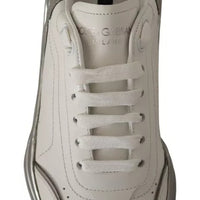 Dolce & Gabbana White Silver Leather Daymaster Sneakers Shoes