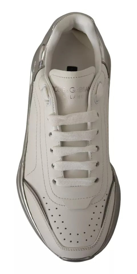 Dolce & Gabbana White Silver Leather Daymaster Sneakers Shoes