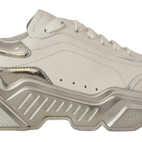 Dolce & Gabbana White Silver Leather Daymaster Sneakers Shoes