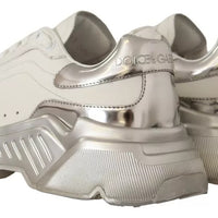 Dolce & Gabbana White Silver Leather Daymaster Sneakers Shoes