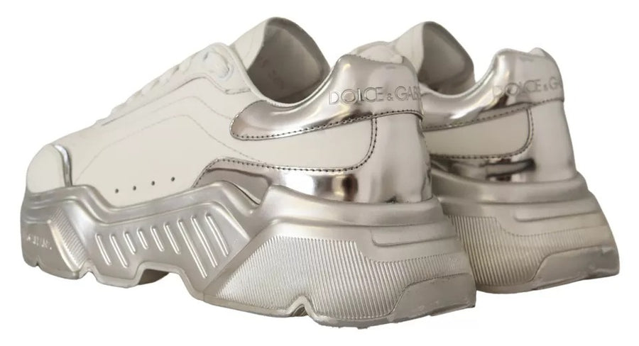 Dolce & Gabbana White Silver Leather Daymaster Sneakers Shoes