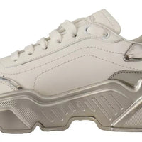 Dolce & Gabbana White Silver Leather Daymaster Sneakers Shoes