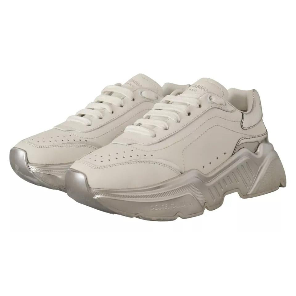 Dolce &amp; Gabbana White Silver Leather Daymaster Sneakers Shoes