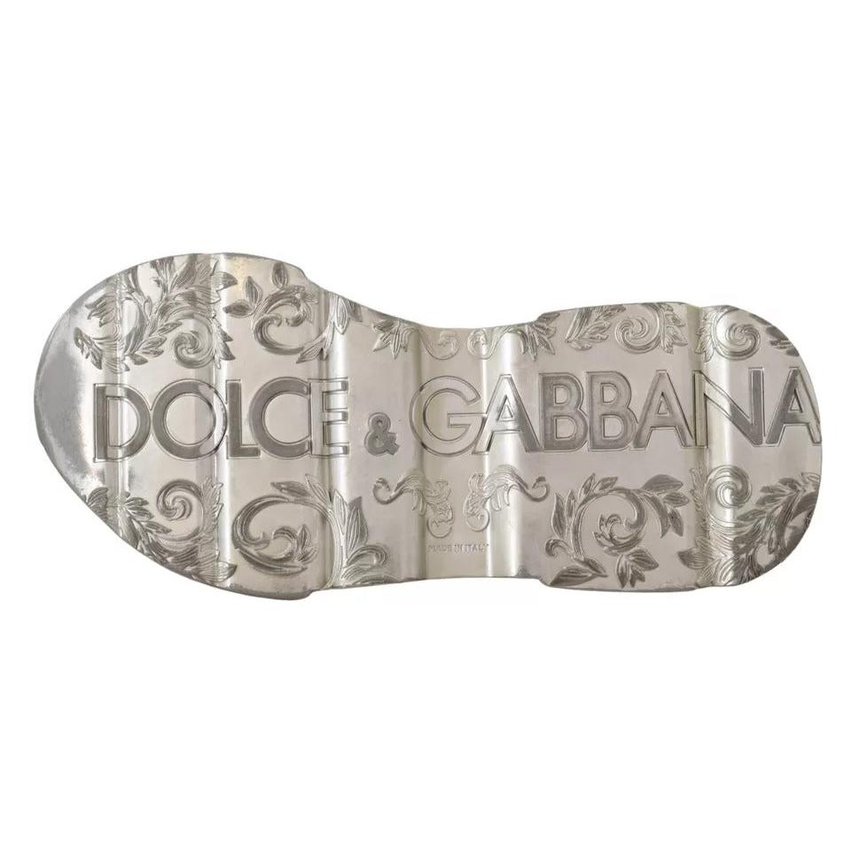 Dolce &amp; Gabbana White Silver Leather Daymaster Sneakers Shoes