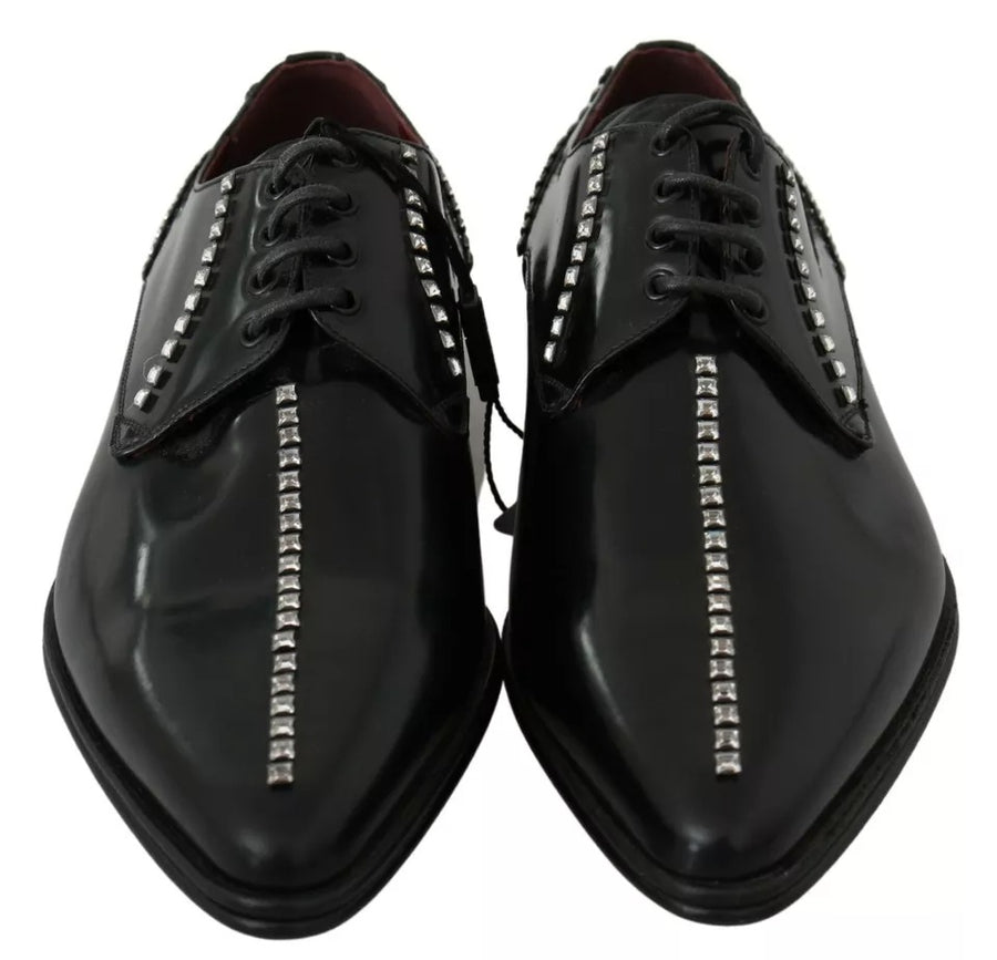 Dolce & Gabbana Black Leather Crystal Dress Formal Shoes