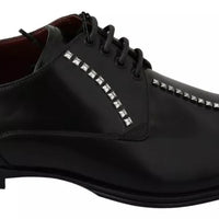 Dolce & Gabbana Black Leather Crystal Dress Formal Shoes