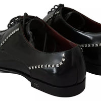 Dolce & Gabbana Black Leather Crystal Dress Formal Shoes