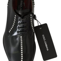 Dolce & Gabbana Black Leather Crystal Dress Formal Shoes