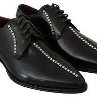 Dolce & Gabbana Black Leather Crystal Dress Formal Shoes