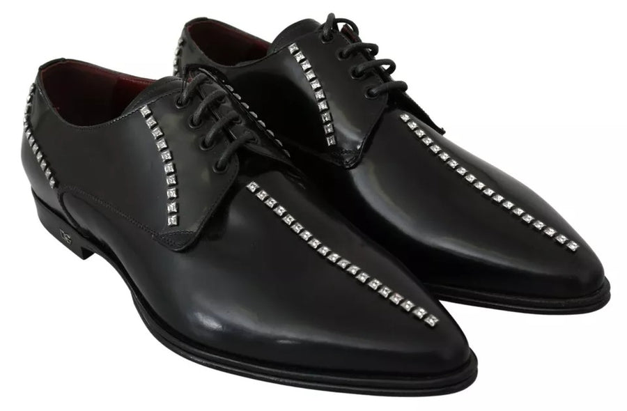 Dolce & Gabbana Black Leather Crystal Dress Formal Shoes