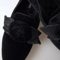 Dolce & Gabbana Black Velvet Flats Bow Young Queen Shoes