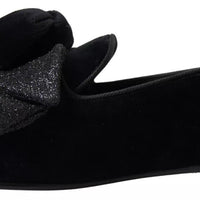 Dolce & Gabbana Black Velvet Flats Bow Young Queen Shoes