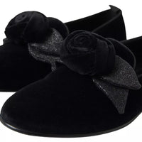 Dolce & Gabbana Black Velvet Flats Bow Young Queen Shoes