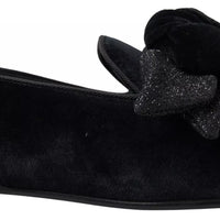 Dolce & Gabbana Black Velvet Flats Bow Young Queen Shoes