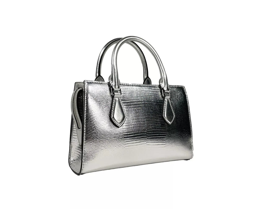 Michael Kors Sheila Small Crossbody Satchel Purse Bag Silver