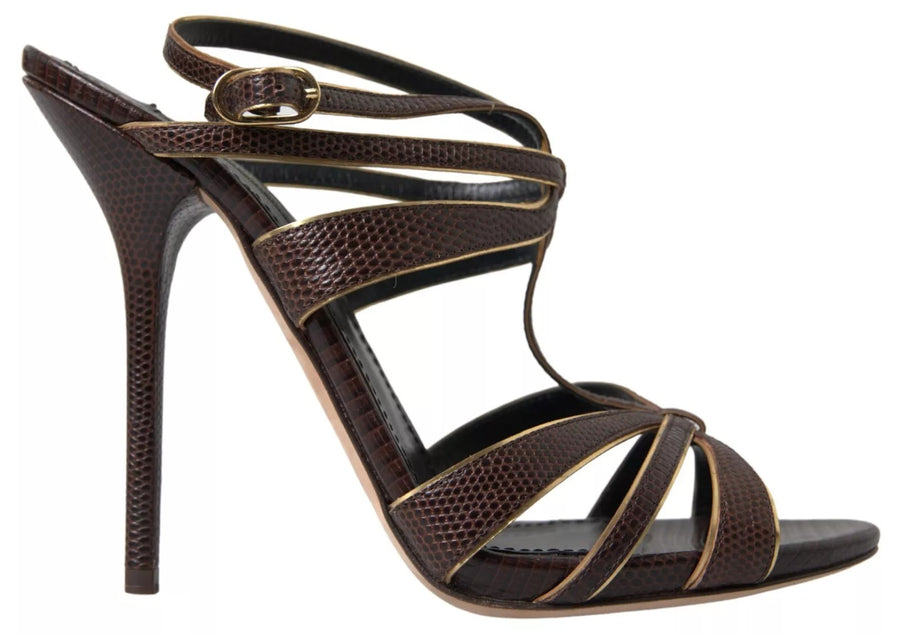 Dolce & Gabbana Brown Ankle Strap Stiletto Heels Sandals Shoes