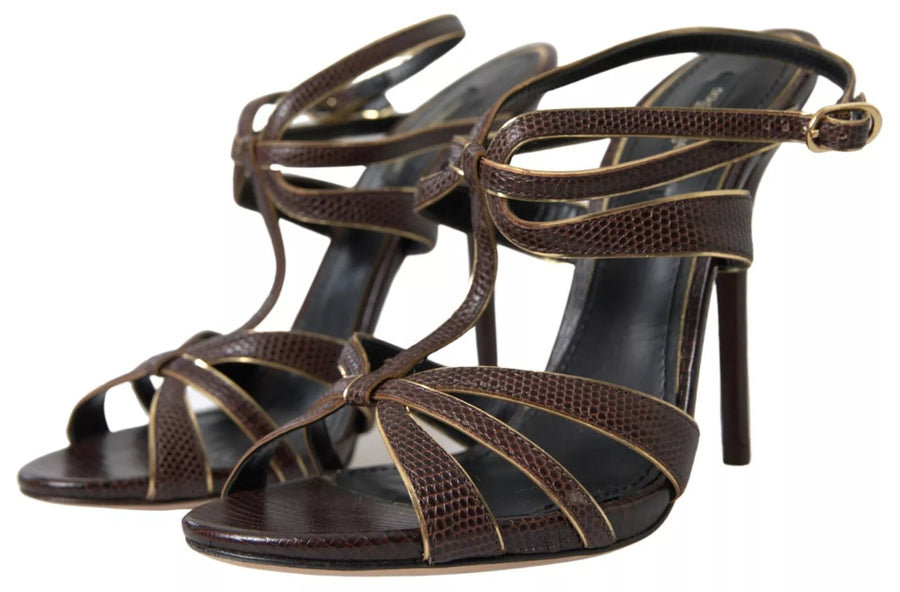 Dolce & Gabbana Brown Ankle Strap Stiletto Heels Sandals Shoes