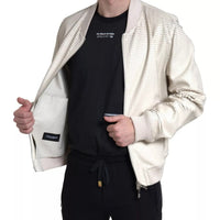 Dolce & Gabbana Off White LeatherPerforated Full Zip Jacket