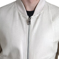 Dolce & Gabbana Off White LeatherPerforated Full Zip Jacket