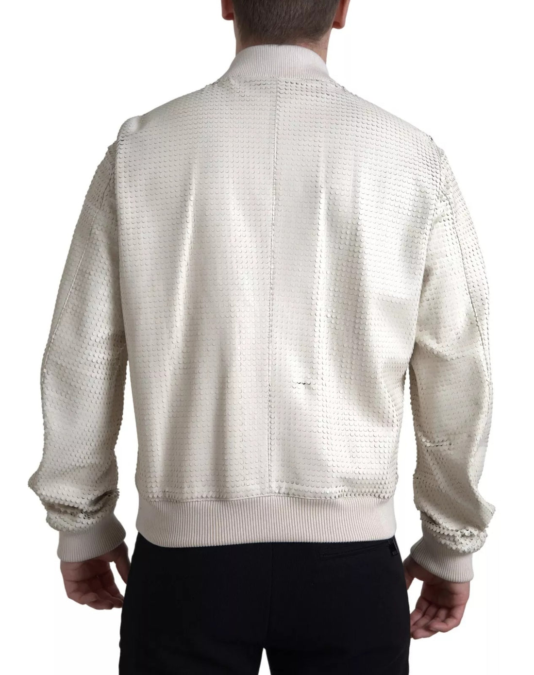 Dolce & Gabbana Off White LeatherPerforated Full Zip Jacket