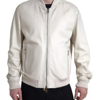 Dolce & Gabbana Off White LeatherPerforated Full Zip Jacket